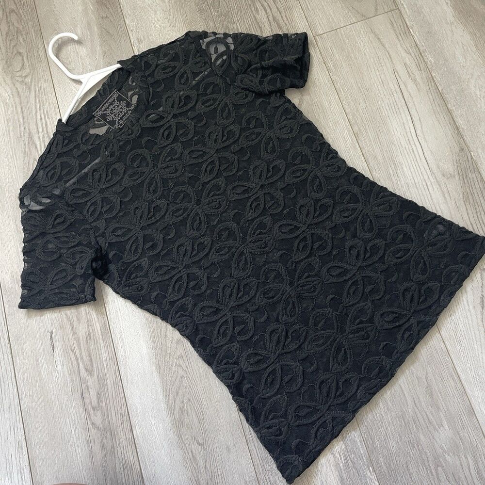 Johnny Was Top sheer embroidered lace womens Black (xsmall) contemporary dark